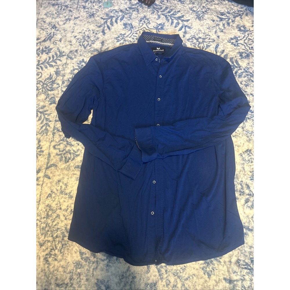 Buttercloth Shirt Mens 2XLT Icy Cotton Navy Tall Short Sleeve Breathable Stretch